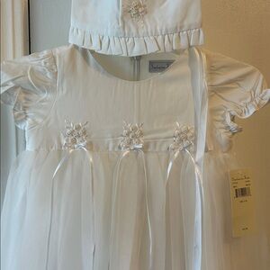 Christening White Baby Dress with Bonnet